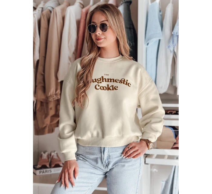 Dámská oversize mikina s potiskem COOKIES světle béžová FashionStreet BY1446