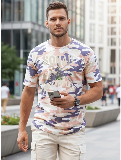 Koszulka męska z nadrukiem beżowa model 22217670 - FashionStreet