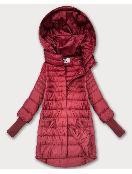 Dámská bunda v korálové barvě pro přechodné období s stahovacími lemy model 21389938 - FLY MODA Dámská bunda v korálové barvě pro přechodné období s stahovacími lemy model 21389938 - FLY MODA