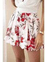 Dámské viskózové šortky s květinovým vzorem se zavazováním v pase červené