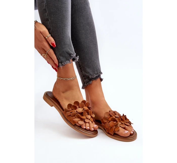 Zazoo 40381 Dámské Kožené Žabky Na Ploché Podrážce Hnědé