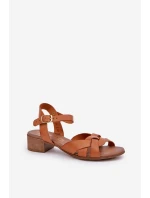 Kožené Sandály Na Podpatku Hnědé model 21684012 - Zazoo Kožené Sandály Na Podpatku Hnědé model 21684012 - Zazoo