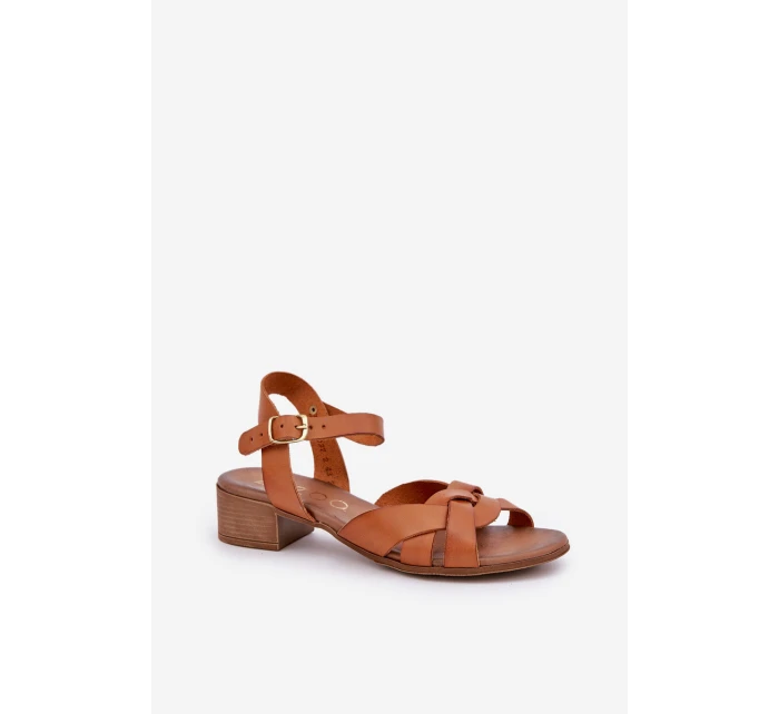 Kožené Sandály Na Podpatku Hnědé model 21684012 - Zazoo Kožené Sandály Na Podpatku Hnědé model 21684012 - Zazoo