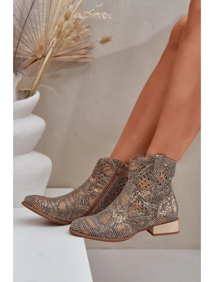 Dámské Botky S Výřezem Na Nízkém Podpatku Ozdobené Zvířecím Vzorem Zlaté Neliawen Dámské Botky S Výřezem Na Nízkém Podpatku Ozdobené Zvířecím Vzorem Zlaté Neliawen