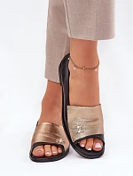 Kožené elegantní baleríny s odhalenými prsty Zazoo 1865 zlaté-černé