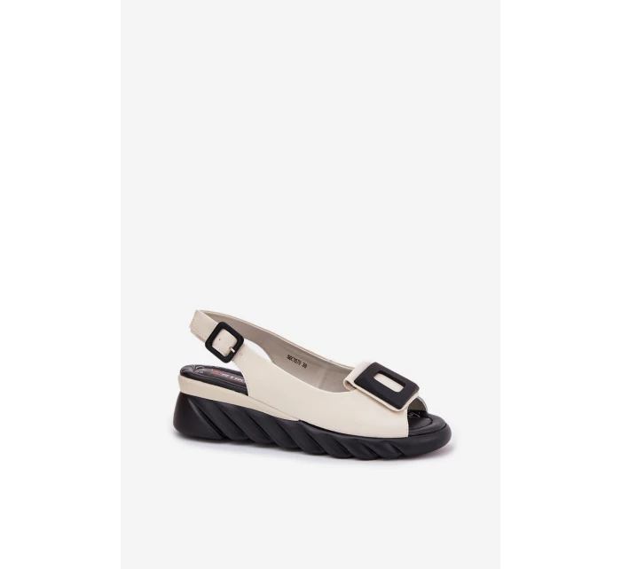 Kožené Dámské Sandály Na Klínu s Dekorací Artiker 56C1570 Béžové