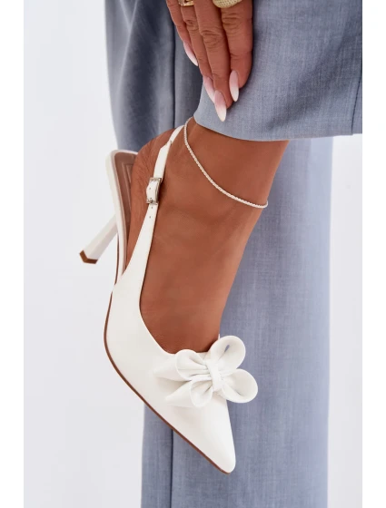 Dámské sandály na podpatku s mašlí bílé Jonera