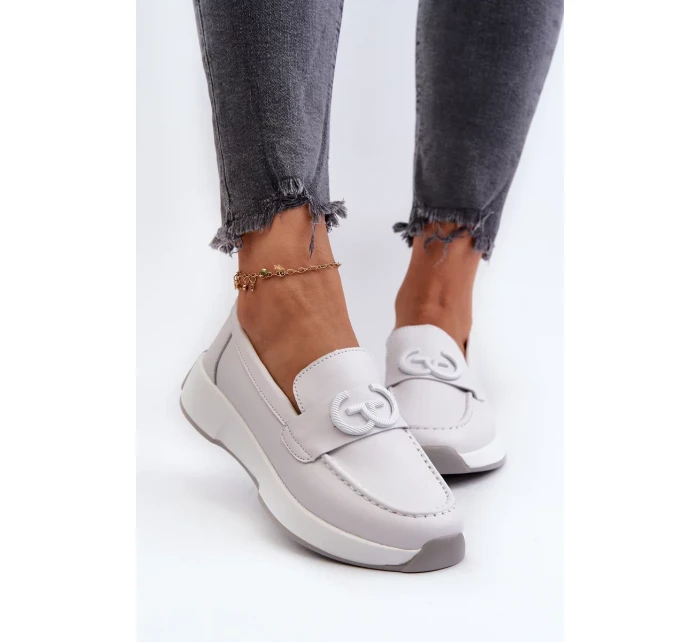Dámské kožené mokasíny na platformě světle šedé S.Barski