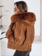 Dámská kožená bunda s kožešinou hnědá Dstreet model 21991686 - FashionStreet