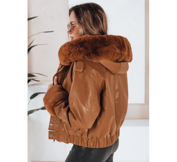Dámská kožená bunda s kožešinou hnědá Dstreet model 21991686 - FashionStreet