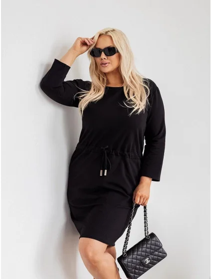 Černé dámské bavlněné šaty se šňůrkou model 20070231 - Moon Černé dámské bavlněné šaty se šňůrkou model 20070231 - Moon