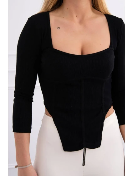 Halenka s žebrovaným výstřihem černá Halenka s žebrovaným výstřihem černá