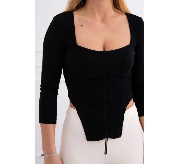 Halenka s žebrovaným výstřihem černá Halenka s žebrovaným výstřihem černá