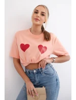 Bavlněná halenka s potiskem srdce meruňka Bavlněná halenka s potiskem srdce meruňka