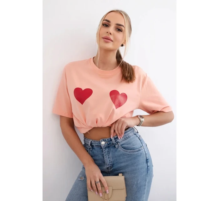 Bavlněná halenka s potiskem srdce meruňka Bavlněná halenka s potiskem srdce meruňka