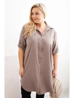 Dámská košilová šaty Plus Size s delší zadní částí a model 21486178 rukávy fango - K-Fashion