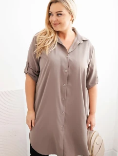 Dámská košilová šaty Plus Size s delší zadní částí a model 21486178 rukávy fango - K-Fashion