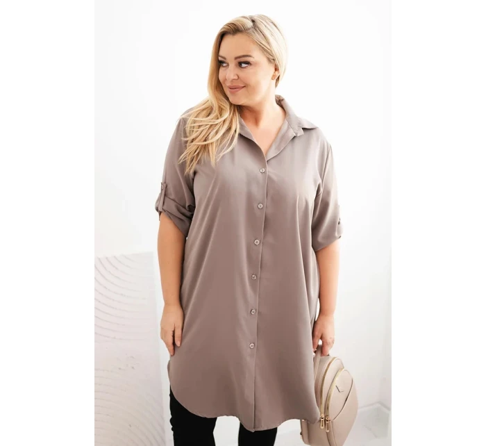Dámská košilová šaty Plus Size s delší zadní částí a model 21486178 rukávy fango - K-Fashion