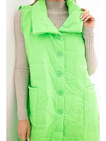 Dámská prošívaná dlouhá vesta s kapsami a stojáčkem neonově zelená