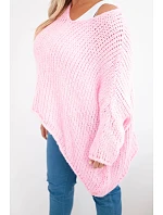 Dámský svetr oversize s výstřihem do V a delším zadním dílem růžová model 22293708 - K-Fashion