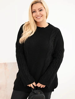 Dámský svetr Plus Size s copánkovým vzorem černý
