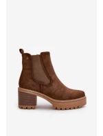 Dámské Zateplené Botky Na Podpatku Eko Semišové Hnědé model 21669094 - Boto Dámské Zateplené Botky Na Podpatku Eko Semišové Hnědé model 21669094 - Boto