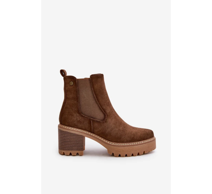 Dámské Zateplené Botky Na Podpatku Eko Semišové Hnědé model 21669094 - Boto Dámské Zateplené Botky Na Podpatku Eko Semišové Hnědé model 21669094 - Boto