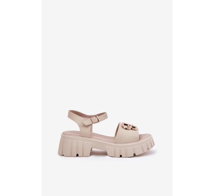 Dámské Kožené Sandály Se Zlatým Detalem Vinceza 79541 Béžové