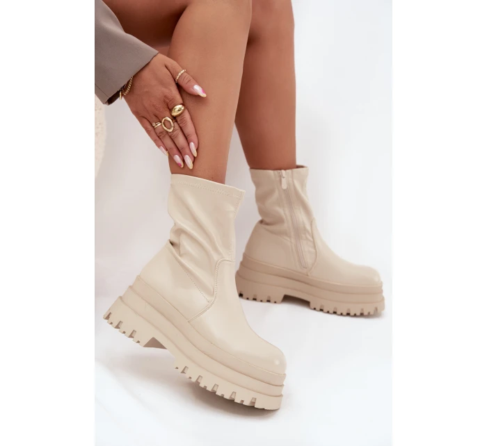 Boty Na Masivní Platformě Eko Kůže Béžové model 21706981 - Boto Boty Na Masivní Platformě Eko Kůže Béžové model 21706981 - Boto