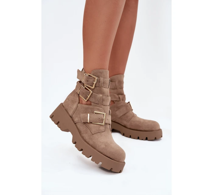 Dámské kotníkové boty s pásky a stříbrnými sponami béžové Helisse Dámské kotníkové boty s pásky a stříbrnými sponami béžové Helisse