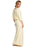 M435 Maxi bavlněné šaty s páskem na zavazování - černé