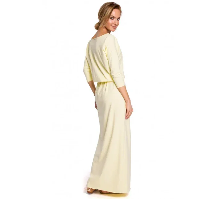 M435 Maxi bavlněné šaty s páskem na zavazování - černé