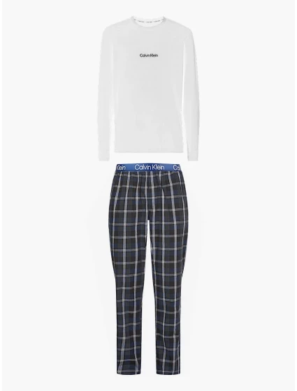 Pánský pyžamový set - NM2184E 1MT - bílá/modrá - Calvin Klein