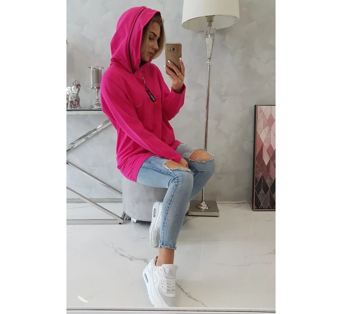 Tunika na zip s kapucí Oversize fuchsiová