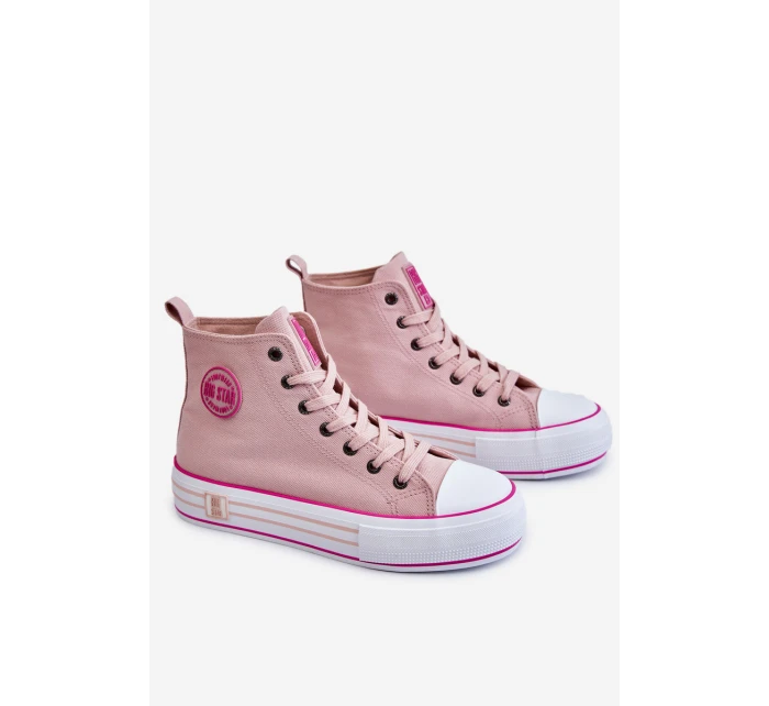 Dámské vysoké textilní tenisky na platformě Big Star model 21608432 Růžová - Big Star Shoes Dámské vysoké textilní tenisky na platformě Big Star model 21608432 Růžová - Big Star Shoes