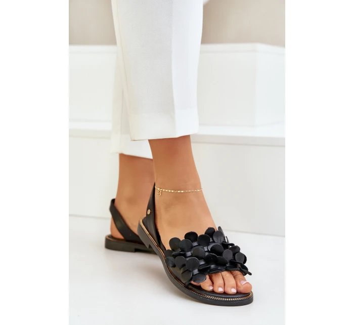 Kožené Sandály Na Plochém Podpatku Zazoo 40425 Černé