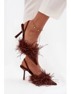 Dámské lodičky s peřím a odhalenou patou Belice – čokoládové