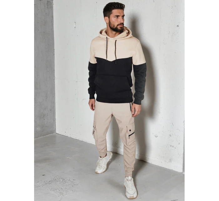 Pánská základní mikina s kapucí béžová FashionStreet BX5880