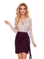 Dámské béžové puntíkované body/halenka s přeloženým obálkovým výstřihem 375-1 Dámské béžové puntíkované body/halenka s přeloženým obálkovým výstřihem 375-1