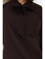 140-29 Služební halenka s dlouhým rukávem a zavazováním vpředu - čokoládová
