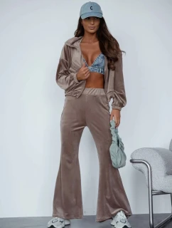 Dwuczęściowy komplet welurowy ze spodniami typu dzwony Goodlookin cappuccino (821144)