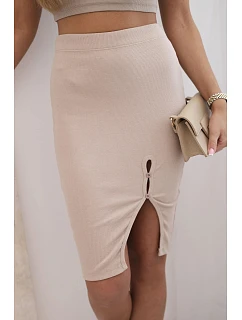 Dámská pruhovaná bavlněná sukně s rozparkem a ozdobnými knoflíky béžová