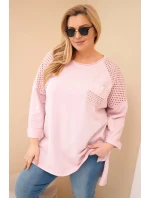 Dámská mikina Plus Size bavlněná s potiskem tmavě pudrově růžová