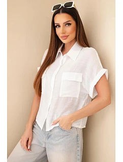 Dámská košile z viskózy s krátkým rukávem a kapsami ecru