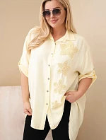 Dámská košile Plus Size z viskózy s květinovou výšivkou žlutá