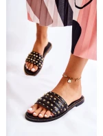 Dámské kožené pantofle s zdobením Černá model 21588465 - S.Barski