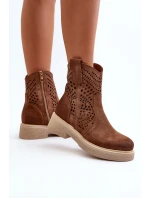 Semišové Dámské Botky na Ploché Podrážce Hnědé model 21652397 - Zazoo