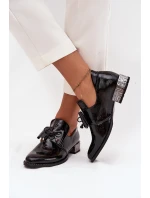 Lakované dámské polobotky na nízkém podpatku s mašlí Zazoo 1399 Černé