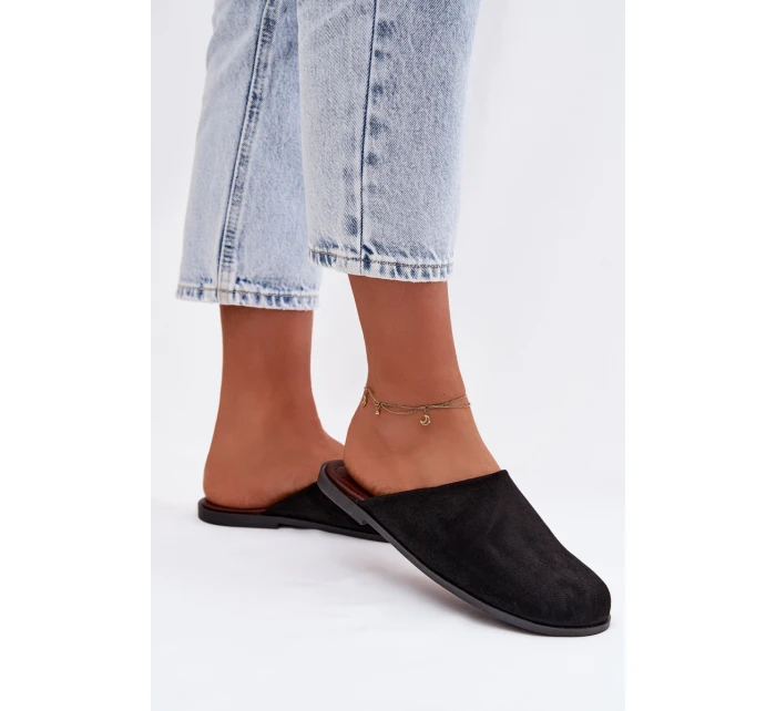 Dámské ploché nazouváky z eko semiše Černé Veronelle