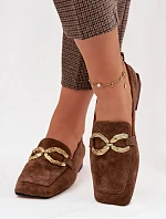 Dámské mokasíny z přírodního semiše zlatý detail D&A CR61-3115 hnědé